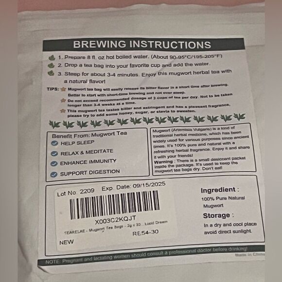 TEARELAE - Mugwort Tea - 2g x 30 Count - 100% Pure Natural Dried Herbs - - Picture 4 of 4